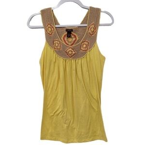 Copper Key Yellow Jersey Knit Crochet Yoke Tank Top Size Medium